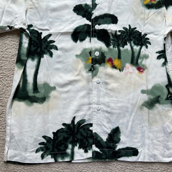 Pop Man Men's Short Sleeve Button Up Shirt Palm Tree Beach Print Green White S - Picture 4 of 13